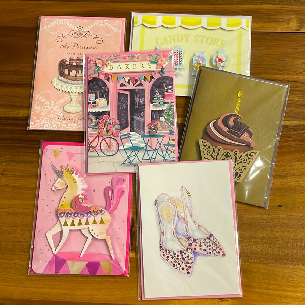 Lot of six hand-crafted birthday cards